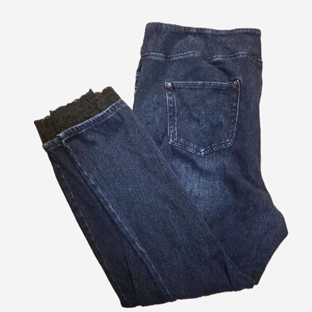 2/$10 Belle by Kim Gravel Women's Size 28W Jeans Dark Blue/Black Lace - Stretchy